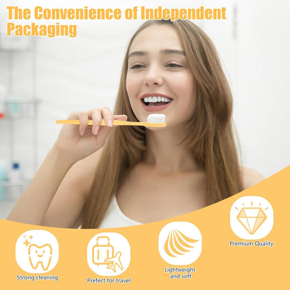 NICEMOVIC 100 Pack Disposable Toothbrushes Bulk with Toothpaste and Comb Travel Size Toothpaste Set Homeless Care Package Supplies for Bulk Individually Wrapped Disposable Travel Hotel Charity, Yellow
