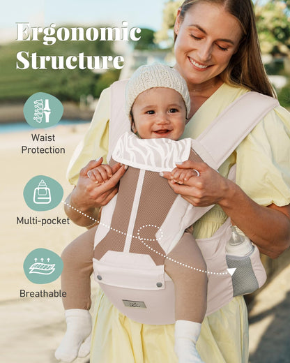 Baby Carrier Newborn to Toddler, 6-in-1 Baby Carrier, Adjustable Detachable Infant Baby Hip Seat Carrier for 7-50lbs