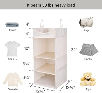 StorageWorks 3-Shelf Hanging Closet Organizer, Adjustable Hanging Closet Organizers and Storage, 12 ¾”W x 12 ¾”D x 32”H, White & Ivory