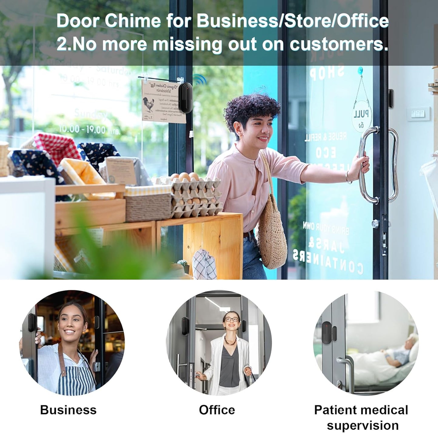 SanJie Door Sensor Chime for Door Opens, Door Entry Chime for Business/Home/Office/Store,600 FT Range,55 Chimes 5 Adjustable Volume Door Ringer Alert Alarm 1 Receivers +3 Sensors