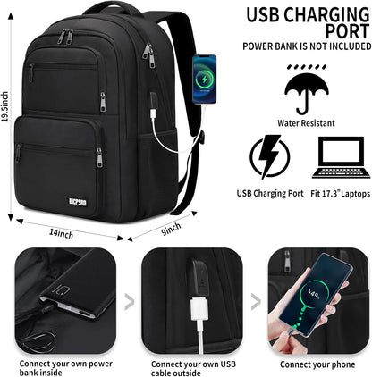 Black Backpack for School, School Backpack for Boys Girls Teens, College Book Bag, Water Resistant Bookbag, Back Pack for Men Women, Business Work Travel