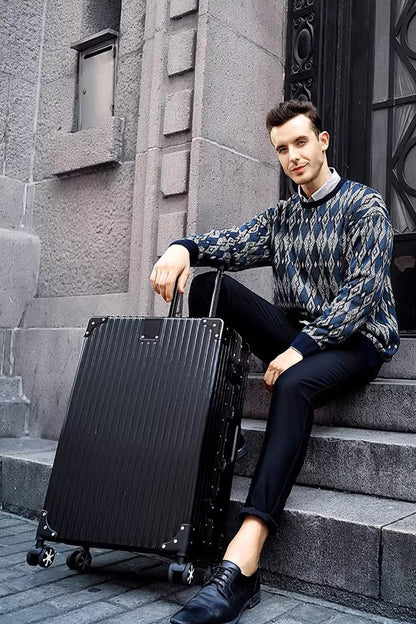 HotWay 22 Inch Checked in Luggage with Aluminum Frame,PC Hard Shell Suitcase with Spinner Wheels and TSA Lock, Large Suitcase for Travel, Black