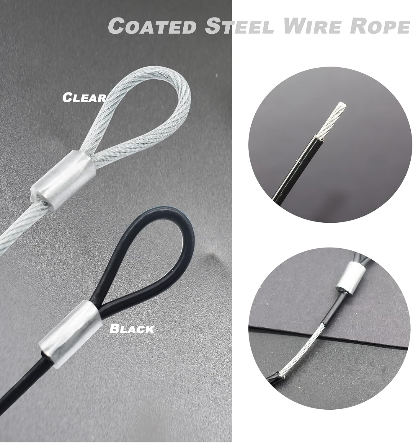4 pcs 47 inch (120cm) 5mm Thickness Vinyl Cover Coated Galvanized Steel Wire Cable with Loops Security Lanyard Rope Tether Lock, Clear
