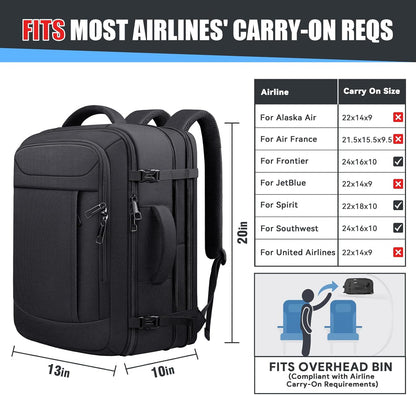 Travel Backpack,Expandable 40-50L Carry On Backpack,Extra Large Anti-Theft TSA Flight Approved Large Weekender Daypack Bag for Men and Women, Waterproof Pocket Lightweight Travel Gifts for Men,Black