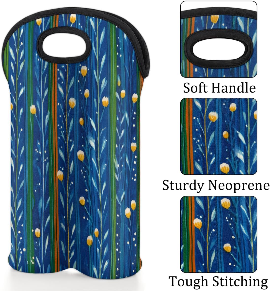 Neoprene Wine Tote, Bottle Carrier Gag Insulating Neoprene Thicker, Insulated Wine Bag for Travel Holds Two Bottles, Bottle Carrier Bags Protect the Bottles, Line Flower