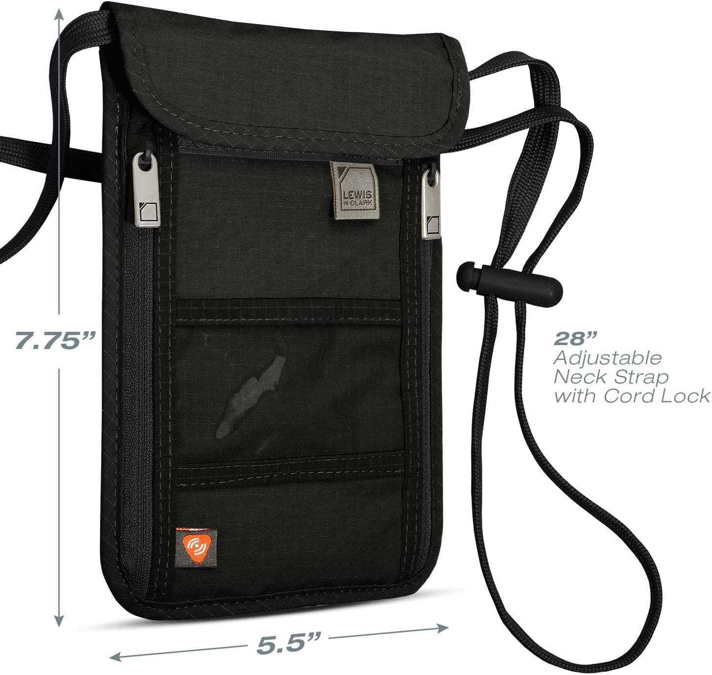 Lewis N. Clark RFID Blocking Stash Neck Wallet, Travel Pouch + Passport Holder for Women & Men, Black, One Size