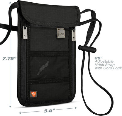 Lewis N. Clark RFID Blocking Stash Neck Wallet, Travel Pouch + Passport Holder for Women & Men, Black, One Size