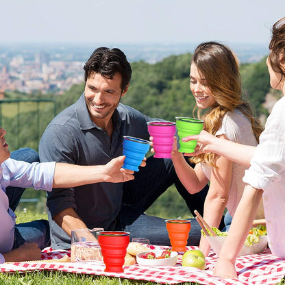Collapsible Silicone Foldable Cup - Expandable Folding Drinking Cup - Reusable Portable Mugs For Travel, Camping, Hiking, Survival, Car, Picnic, Beach, Holiday Vacation, Outdoor Sports