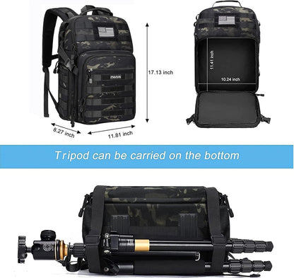 MOSISO Camera Backpack, DSLR/SLR/Mirrorless Photography Tactical Camera Bag Case with Tripod Holder & 15-16 inch Laptop Compartment & USA Flag Compatible with Canon/Nikon/Sony, Night Camouflage