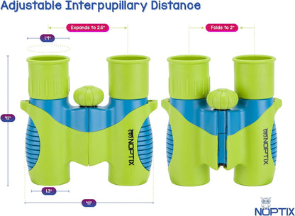Binoculars for Kids, Girls or Boys Real Kids Binoculars in Vibrant Green Blue - Includes Sticker Book with 40 Bird Species - Small Toys for Toddlers