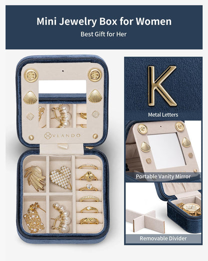 Vlando Preppy Stuff Jewelry Holder Organizer, Preppy School Supplies for Teens Girl Gifts Trendy Stuff, Preppy Jewelry Travle Case, Birthday Gifts for Daughers - Letter K, Dark Blue