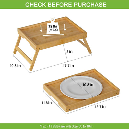 Bed Tray Table with Folding Legs, Bamboo Breakfast in Bed for Kitchen Serving Tray, Sofa, Eating, Used As Laptop Desk Snack Tray (4 Pack, Bamboo Color)