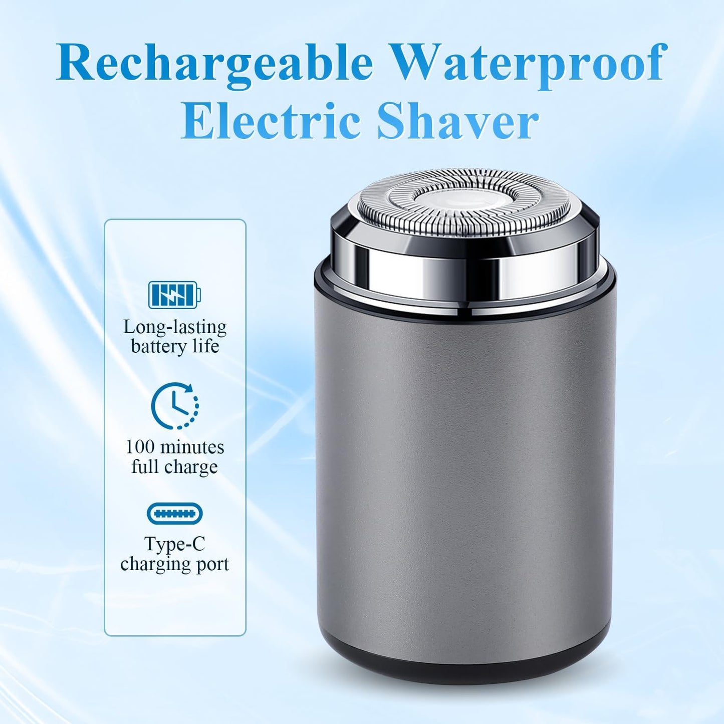 Mini Electric Shaver, Portable Mini Electric Shaver, Pocket Size MiniElectricShaver for Men, USB Rechargeable Waterproof ShaverElectric Beard Trimmer for Home, Car, Office, Business Trip (Gray)