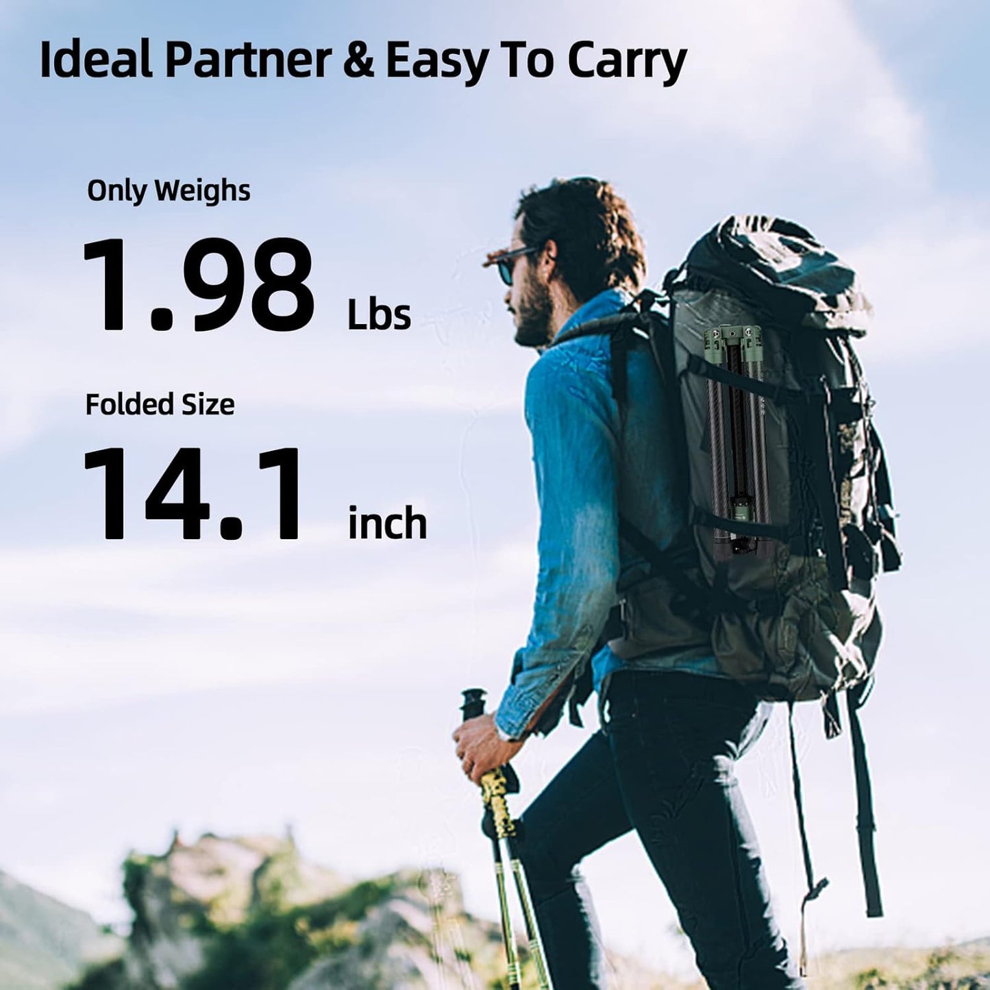Fotopro Carbon Fiber Tripod 60 Inch 360 Degree Ball Head Quick Release Plate Lightweight Camera Tripod for Travel Tripod Folded Height Only 14.2",Max Loads up to 22lbs,Green
