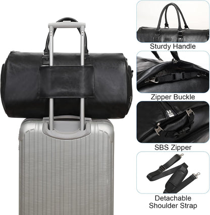 Leather Garment Bag for Travel, Modoker Carry On Suit Carrier Travel Bag with Shoulder Strap/Multiple Pockets - Ideal for Business Trips & Weekend Getaways - The Garment Duffel Bag for Traveling Men