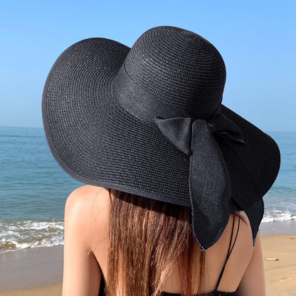 DRESHOW Beach Hats for Women Big Straw Wide Brim Summer Hat Floppy Foldable Roll up Cap Sun Hat UPF 50+