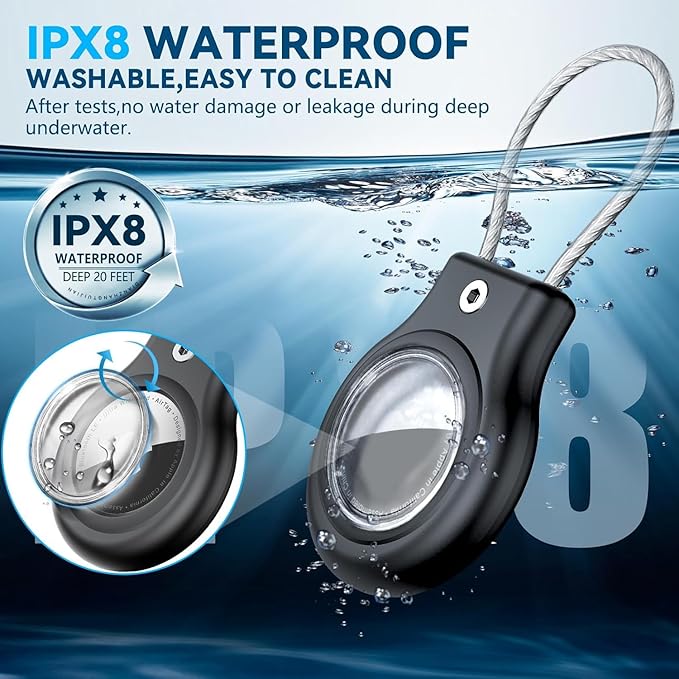 Waterproof Airtag Holder,2 Pack Air tag Case with Secure Lock,Airtags Keychain for Apple Airtag,Anti-Lost Protective Case Air tag Accessories for GPS Item Finder Tracker Luggage,Bag,Key,Pet-Black/Blue