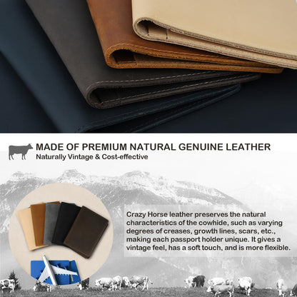 Real Leather Passport Holder for Men and Women, Handmade Wallet Cover Case, Travel Must-Haves Essentials Accessories, Birthday Gifts (Crazy Horse, Coffee)