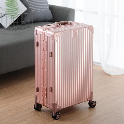 Metal All Aluminum Carry-on Luggage TSA Customs Lock Zipperless Silent Rotary Wheel Business Suitcase Aluminum Frame Set (rose gold, 24 '')