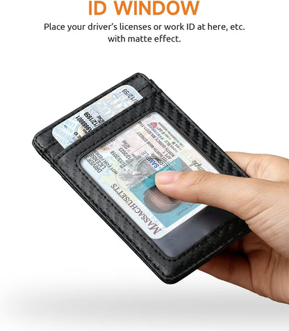 Buffway Mens Slim Wallet, Minimalist Thin Front Pocket Leather Credit Card Holder with RFID Blocking for Work Travel