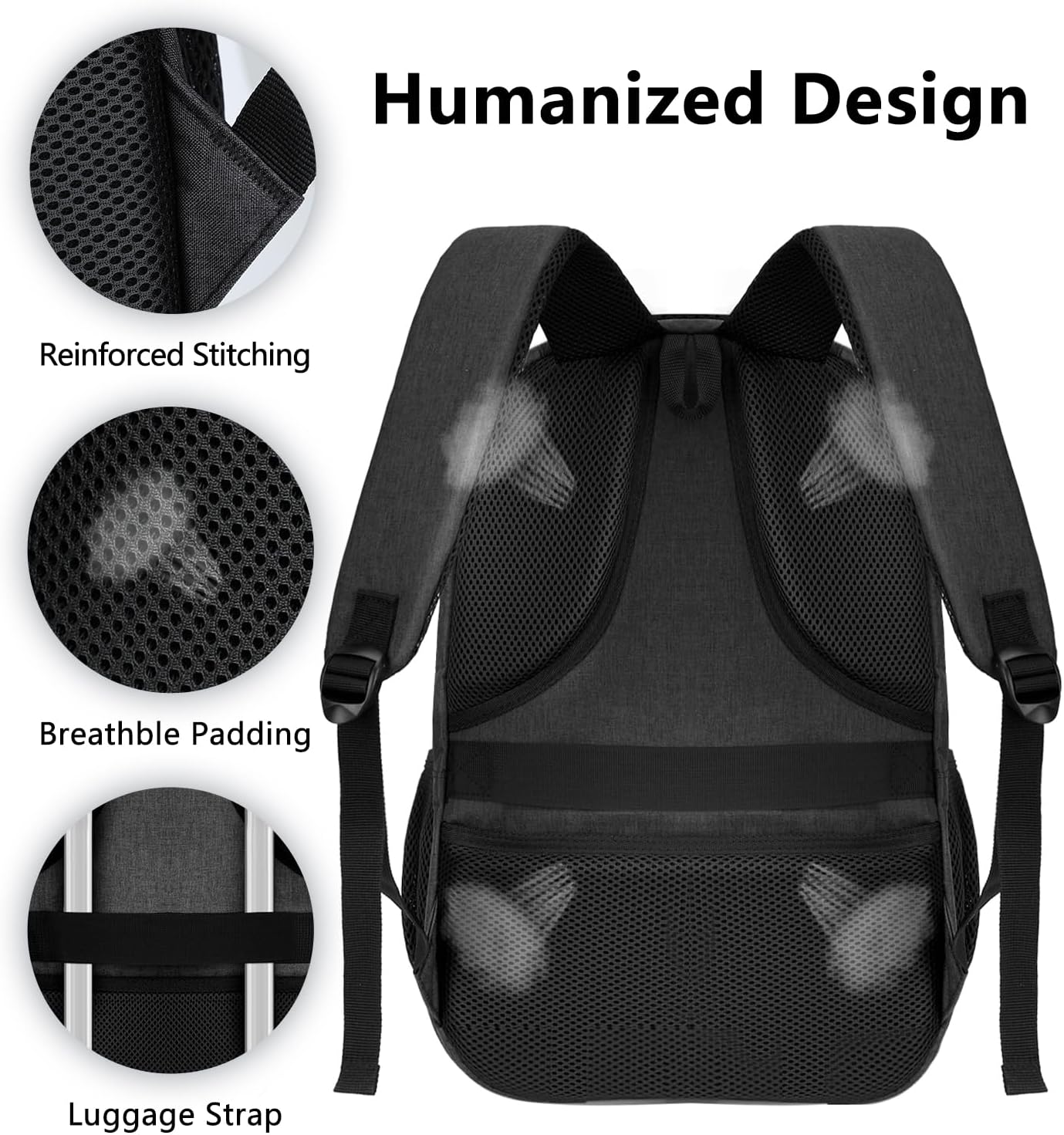 Backpck for Men Women, School Backpack for Boys Teens, 15.6 inch Laptop Back Pack with USB Charger Port, Bookbag with USB Charger for College High Middle School Travel Business Work Mochilas Black