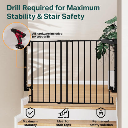 Cumbor 29.2–43" Baby Gate for Stairs, Wall-Mounted (Drill Required), Expandable No Bottom Bar Dog Gate, Auto Close Extra Wide Walk Thru, Pet & Toddler Proof Gate, Top & Bottom of Stairways(Black)