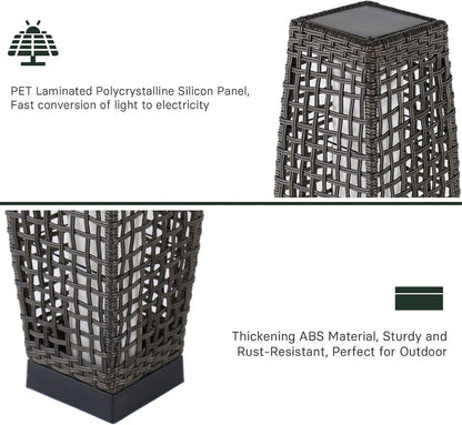 Grand patio 2-Piece Outdoor Floor Lamp Solar Powered Lantern Water-Resistant Wicker Deck Patio Light, Lamp Large-Sized for Garden or Porch-Large Fuji, Silver Gray
