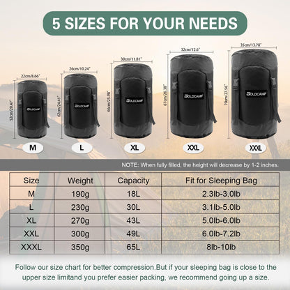 Outdoor Storage Stuff Sacks, Camping Gear Organizer (Black, L)