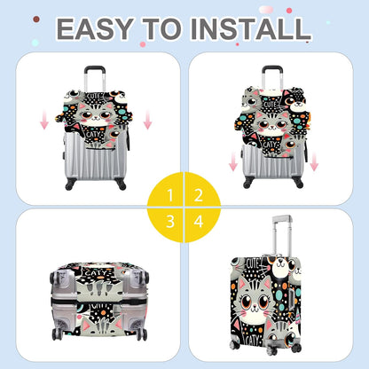 ANNA QUEEN Cute Cat Luggage Cover, Kawaii Cartoon Kitty Suitcase Protector with Colorful Polka Dot Design, Stretchable, Washable Travel Cover for 32-34 Inch Luggage