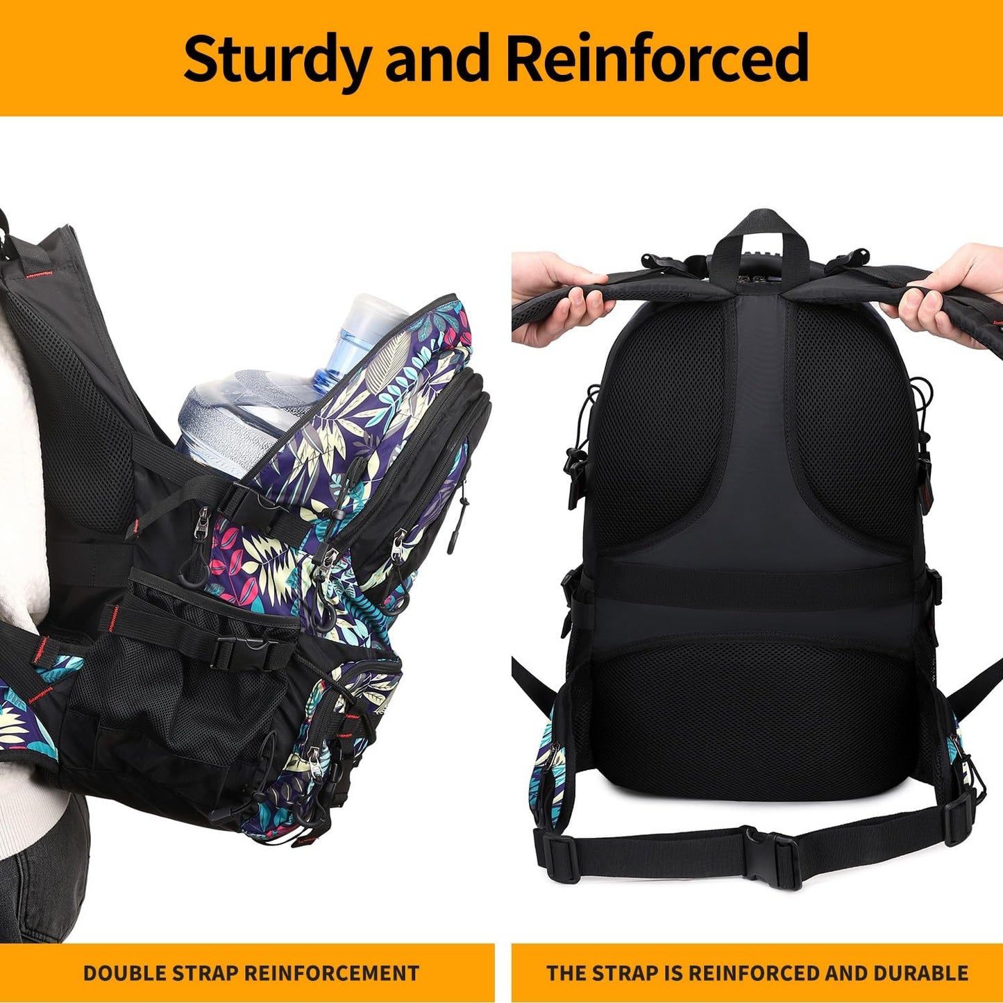 Nerlion 40L Hiking Backpack Travel Backpack for Men Women Camping Waterproof Outdoor Hiking Daypack Lightweight Backpack (Blue Leaves)
