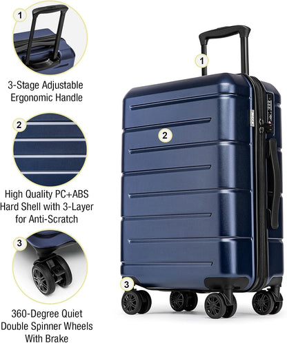KYME Suitcases with Wheels Hardshell 30 Inch Luggage TSA Approved Large Checked Luggage Durable Travel Rolling Suitcase with Cup Holder for Women Men Navy