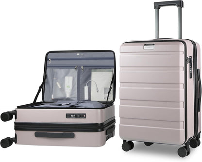 KROSER Carry On Luggage with Spinner Wheels & Built-in TSA Lock, Expandable Top Loading Hard Shell Suitcase Large Capacity Durable Rolling Luggage with USB Port, Carry-On 20-Inch, Matte Purple/Pink