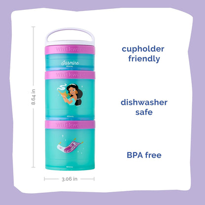 Whiskware Disney Princess Aladdin, Stackable Snack Containers for Kids, 3 Stackable Snack Cups for School or Travel, Backpack and Cupholder Friendly, Jasmine and Magic Carpet