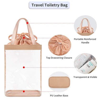 Travel Toiletry Bag, Clear Makeup Bag for Women, TSA Approved Toiletry Bag, Waterproof Clear Bag Cosmetic Pouch, Transparent Makeup Organizer, Carry on Airport Airline Compliant, Brown