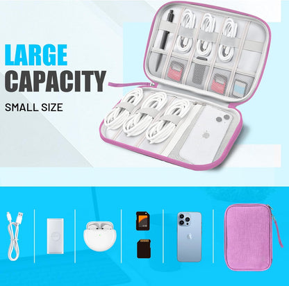 Travel Cable Organizer Bag, Electronics Organizer Tech Pouch with Double Layers for Cords, Chargers, Phone, Earphones, USBs, SD Cards - Travel Essentials Portable Waterproof Tech Pouch