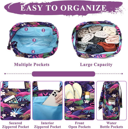 VASCHY Beach Bag for Women, Large Waterproof Sandproof Fold-able Packable Pool Tote Bag w Zipper/Pockets