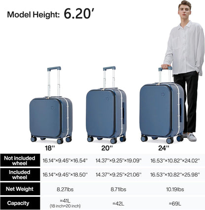 mixi Luggage Suitcase with Spinner Wheels, 24'' Checked Travel Luggage Aluminum Frame PC Hardside with TSA Lock & Cover - Sapphire Blue