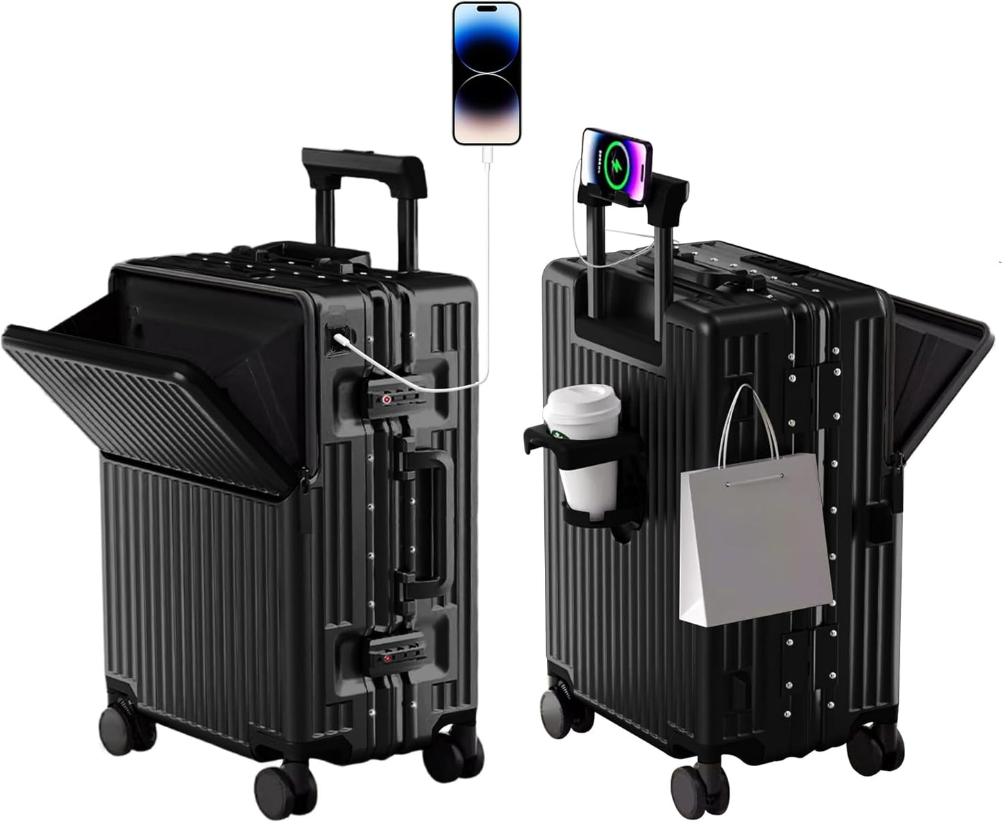 Zipperless Luggage, 22x14x9 Aviation Certified, Polycarbonate Aluminum Hardshell, Expandable Carry-On Luggage with Spinner Wheels, Hardshell Luggage, 20 Inch Cabin