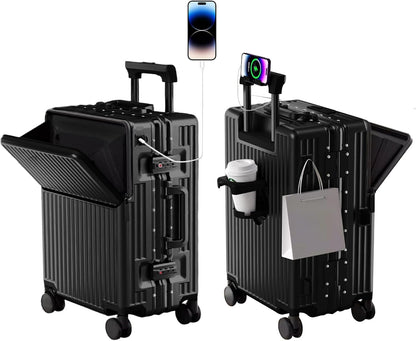 Zipperless Luggage, 22x14x9 Aviation Certified, Polycarbonate Aluminum Hardshell, Expandable Carry-On Luggage with Spinner Wheels, Hardshell Luggage, 20 Inch Cabin