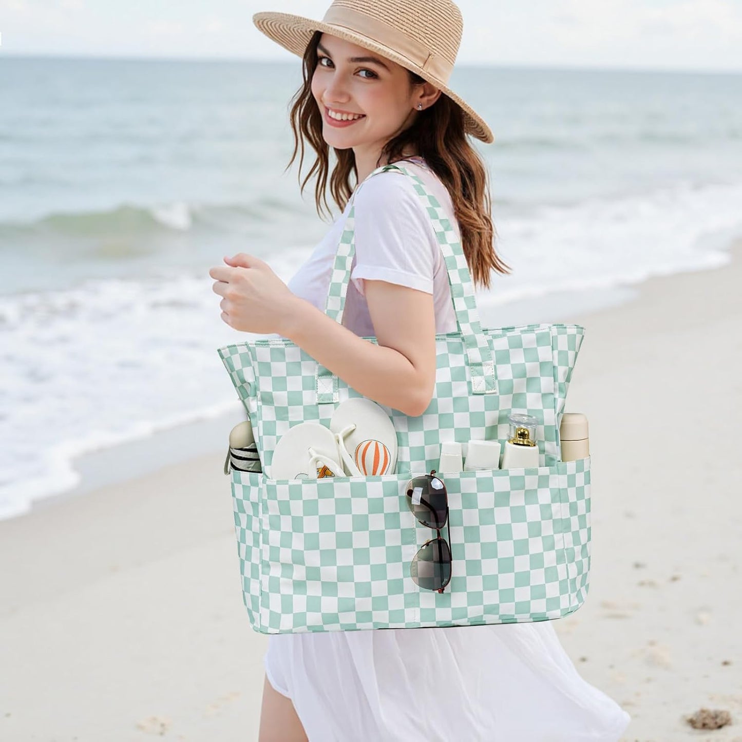 Beach Pool Bags Tote for Women Ladies Large Gym Tote Carry On Bag With Wet Compartment for Weekender Travel Waterproof