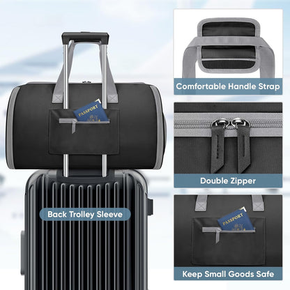 BALEINE Convertible Garment Bag with Shoe Compartment, 2 in 1 Carry on Garment Duffle Bags for Travel, Suit Bag for Men Women (Black)