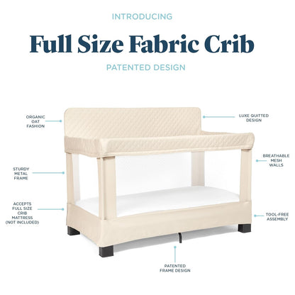 Baby Delight Lunaire Full Size Crib | Breathable Mesh Baby Crib | Tool-Free Assembly Baby Bed | 100% GOTS Certified Organic Cotton Fabric | Organic Oat