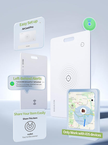 LULULOOK Wallet Tracker Card (iOS Only), Ultra Slim Airtag Wallet Works with Apple Find My, Wireless Rechargeable GPS Smartcard Tracker for Luggage, Tags, Passport, Purse, IP68 Waterproof, 3 Pack
