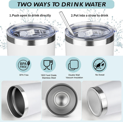 20oz Tumbler with Straw and Brush, Stainless Steel Vacuum Insulated tumbler, Double Wall Insulated Coffee Tumbler for Outdoor, Home, Travel,Office (White,4pcs)