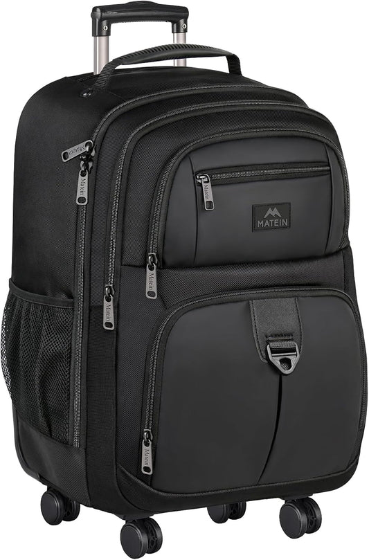 MATEIN Roller Backpack, 18 inch Large Travel Laptop Bag with 4 Wheels for Adults, Heavy Duty Wheeled Suitcase Luggage Pack for Work Business, Rolling Spinner Computer Rucksack for Men Women, Black
