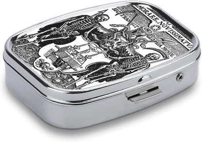 Metal 2 Compartment Pill Organizer Travel Friendly Portable Compact Pill Box Cute Pill Case to Hold Vitamins,Fish Oil,Supplements,Meds,Tablet for Purse,Pocket. (Skeleton Warrior)