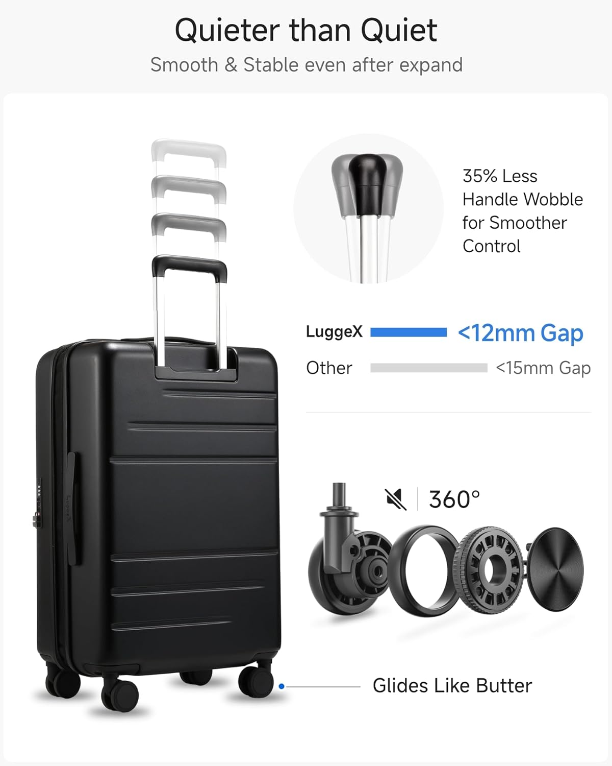 Checked Luggage Top Opening, FLT Expandable Polycarbonate Hard Shell Suitcase with Wheels (FLO-Lite, Black, 24 Inch, 63L-70L)