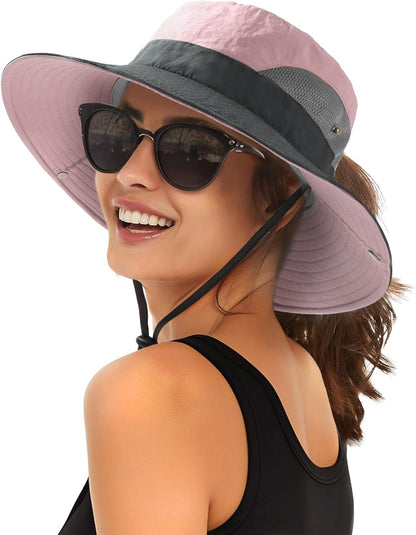 FURTALK Womens Sun Hat with Ponytail Hole Beach Hiking Summer Wide Brim UPF 80+ Outdoor Protection Foldable Bucket Hat