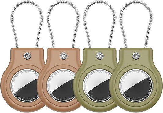 Waterproof Airtag Holder,4 Pack Airtag Case with Secure Lock,Airtags Keychain for Apple Airtag,Anti-Lost Protective Case Air tag Accessories for GPS Tracker Luggage,Bag,Key,Pet-Brown/Brown/Green/Green