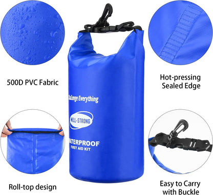 Dual Waterproof Boat First Aid Kit, Emergency Marine Kit with Buckles, Compact Boat Safety Accessories for Fishing Kayaking Boating Swimming Camping Rafting Beach Blue
